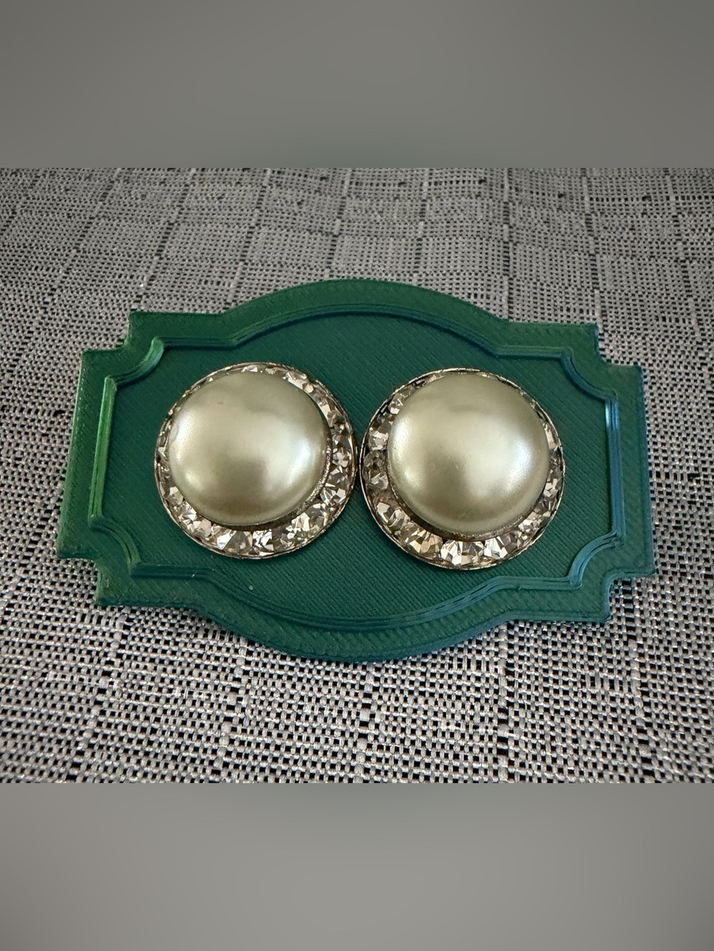 Elegant Pale Green Pearl Button Earrings with Crystal Halo